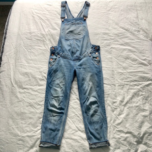 womens cropped denim overalls
